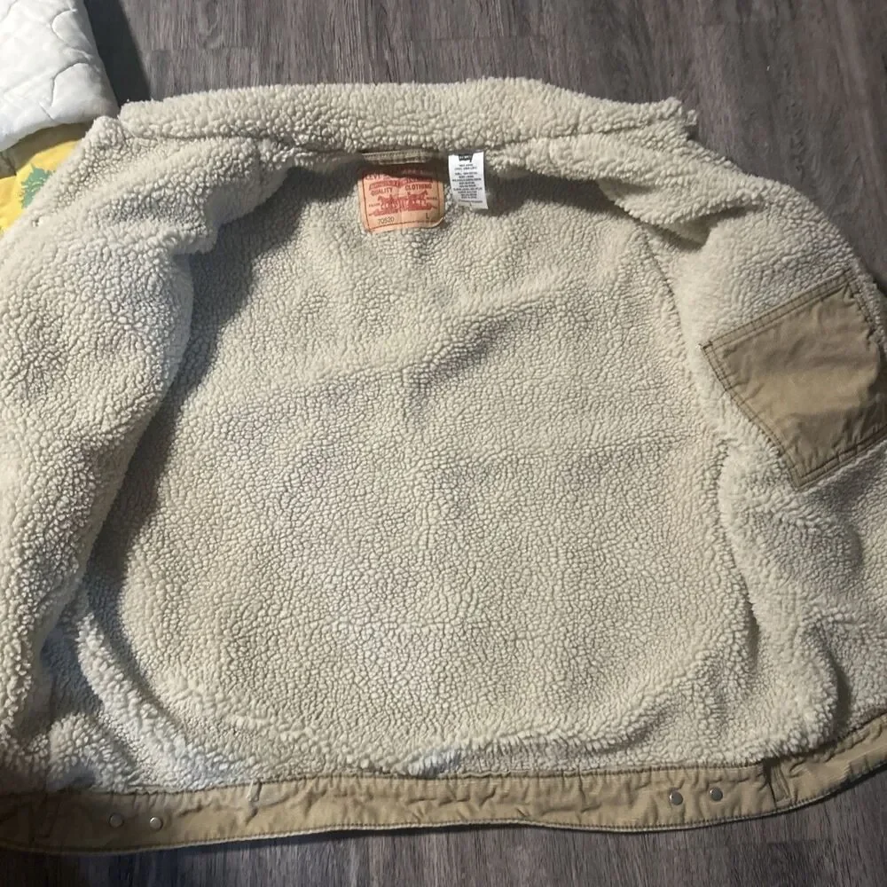 Levi's Corduroy And Sherpa Trucker Vest Size Large Beige Taupe Country Workwear